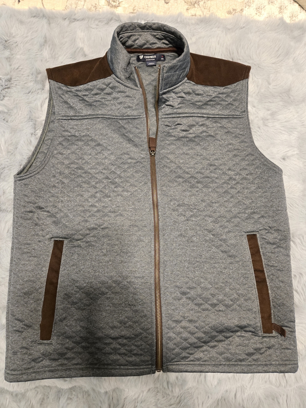 Cremieux Collection Men's Heather Grey Diamond Quilted Faux Suede Trim Vest M